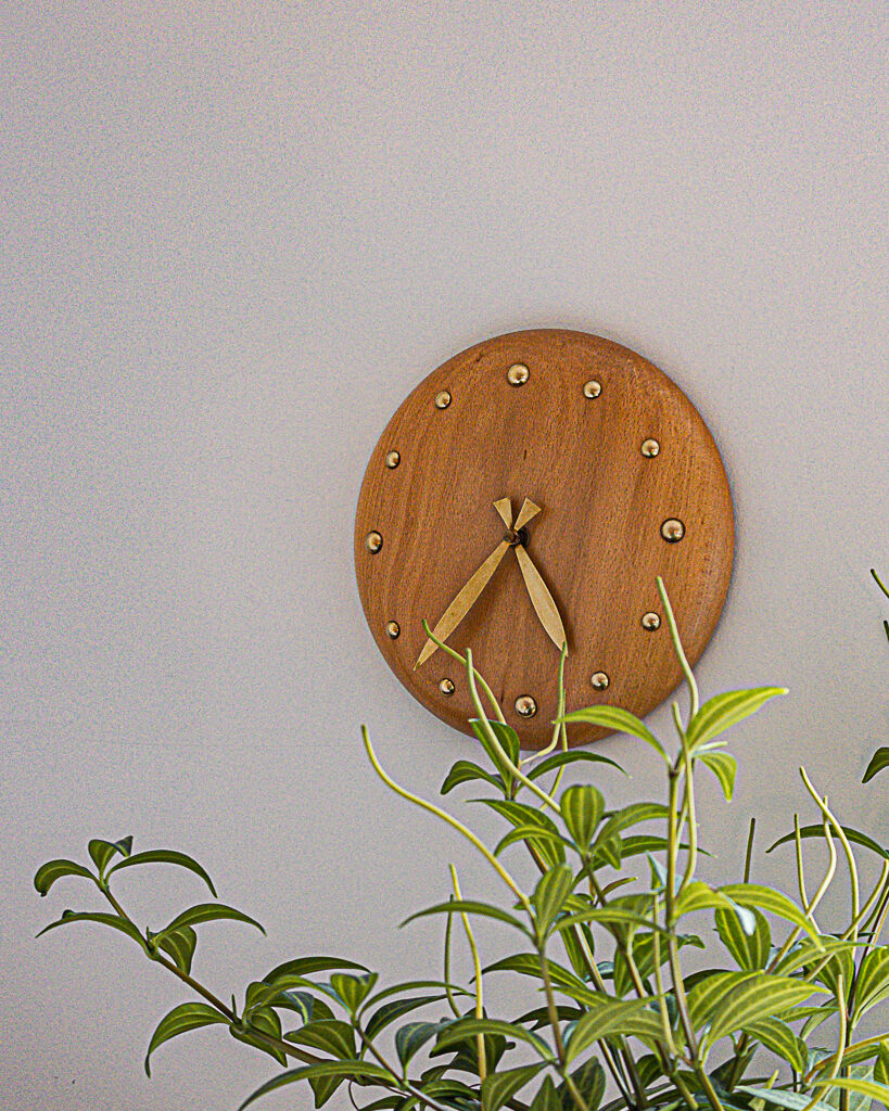 Bliss Alcester England wood and brass wall clock, 1994