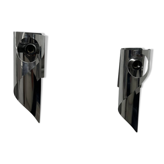 Pair of vintage wall lights, chrome metal, France, 1970.