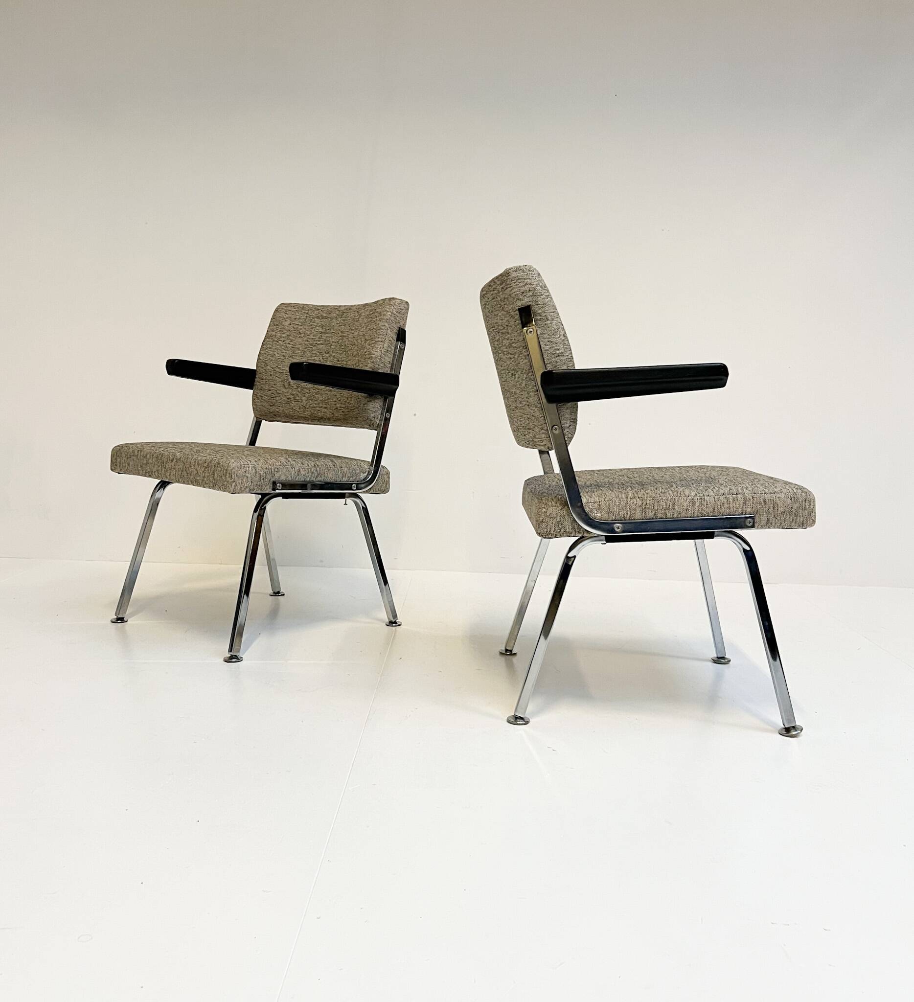 Gray upholstered designer armchair attributed to Gispen, 1960s