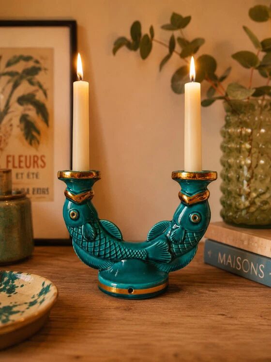 Fish Candle Holder in St Clément Faience 1950