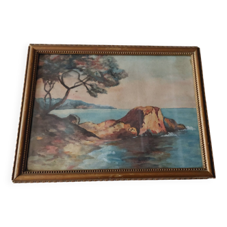 Watercolor painting of a seascape by the sea, early 20th century