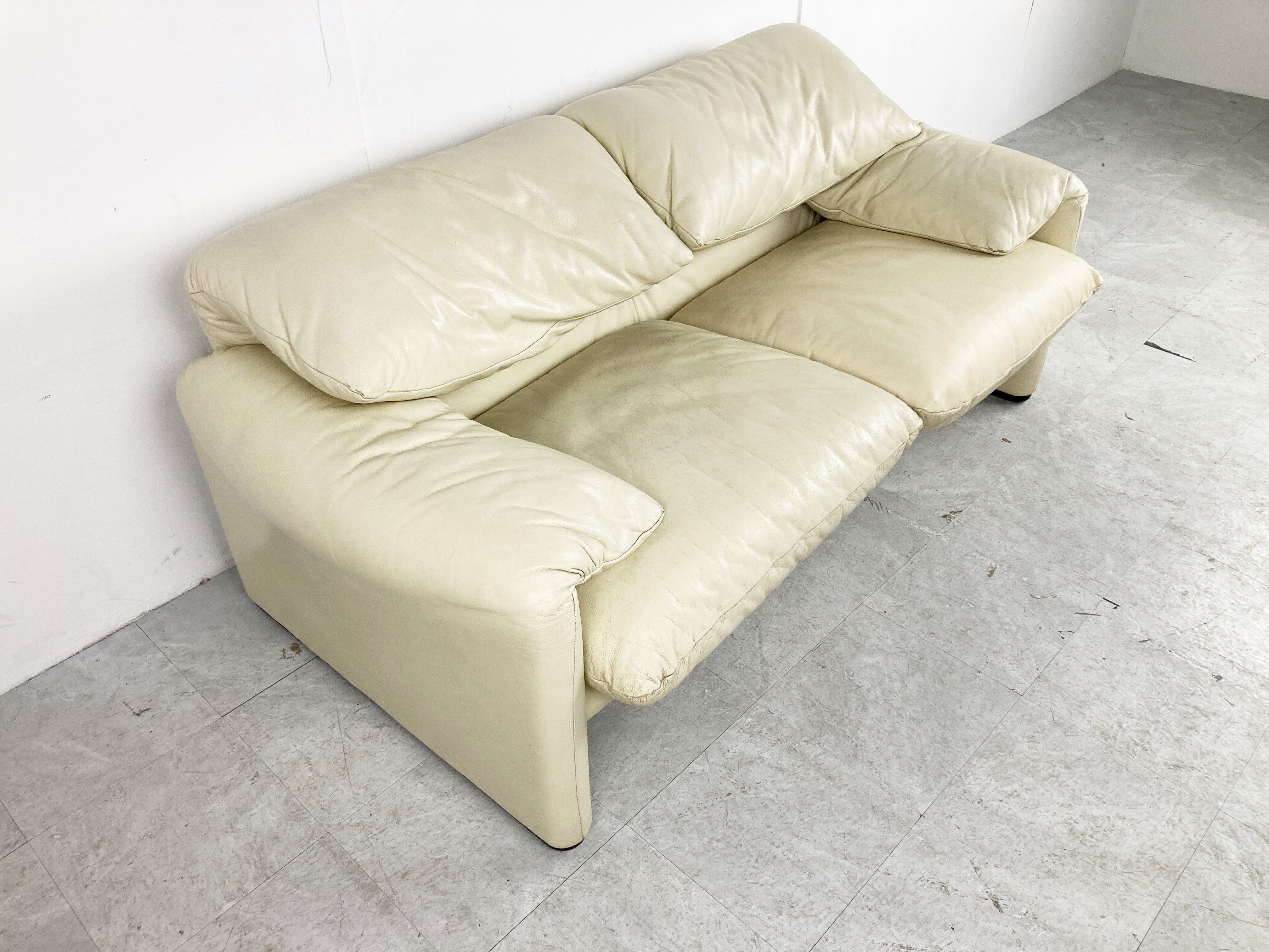Leather Maralunga sofa by Vico Magistretti for Cassina