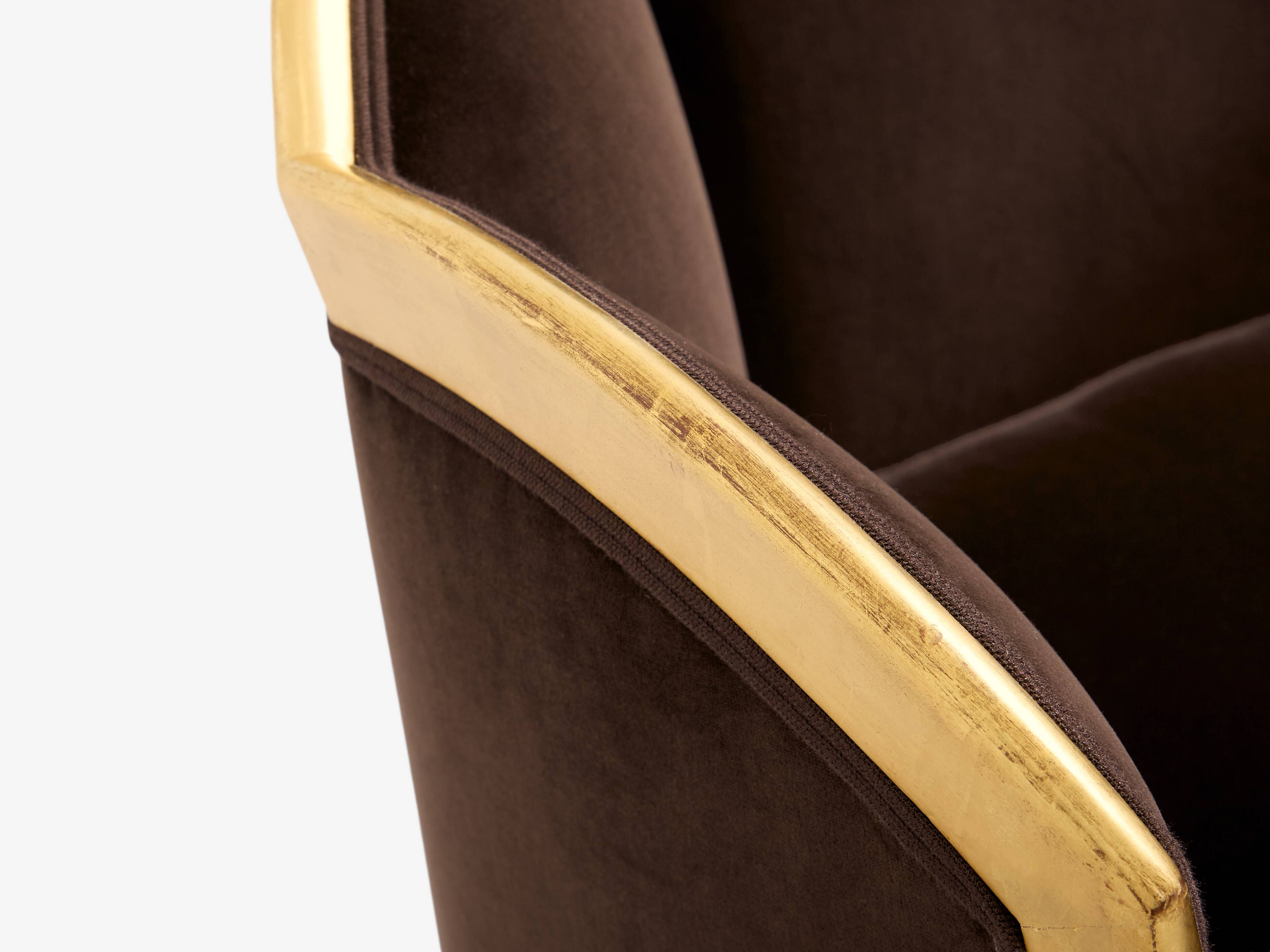 Maurice Dufrène gilded wood bench with brown velvet 1925