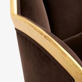 Maurice Dufrène gilded wood bench with brown velvet 1925