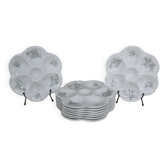 9 Oyster plates with black floral decoration KetG Luneville year 1940