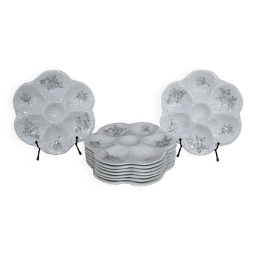 9 Oyster plates with black floral decoration KetG Luneville year 1940