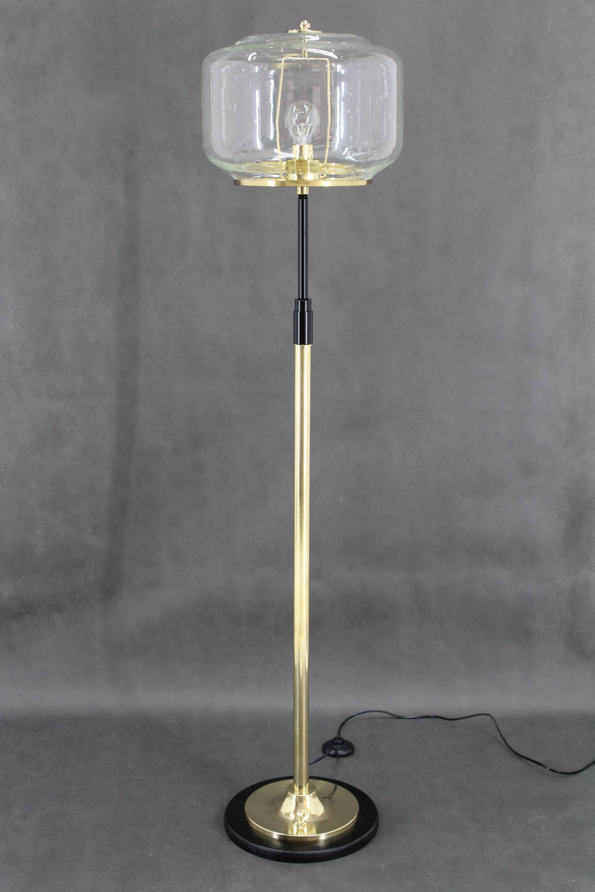 1970s Pair of Glass Brass Floor Lamps by Kamenicky Senov , Czechoslovakia