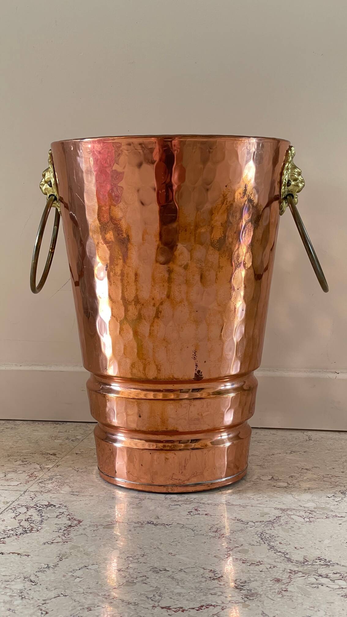 Vintage copper lion's head umbrella holder