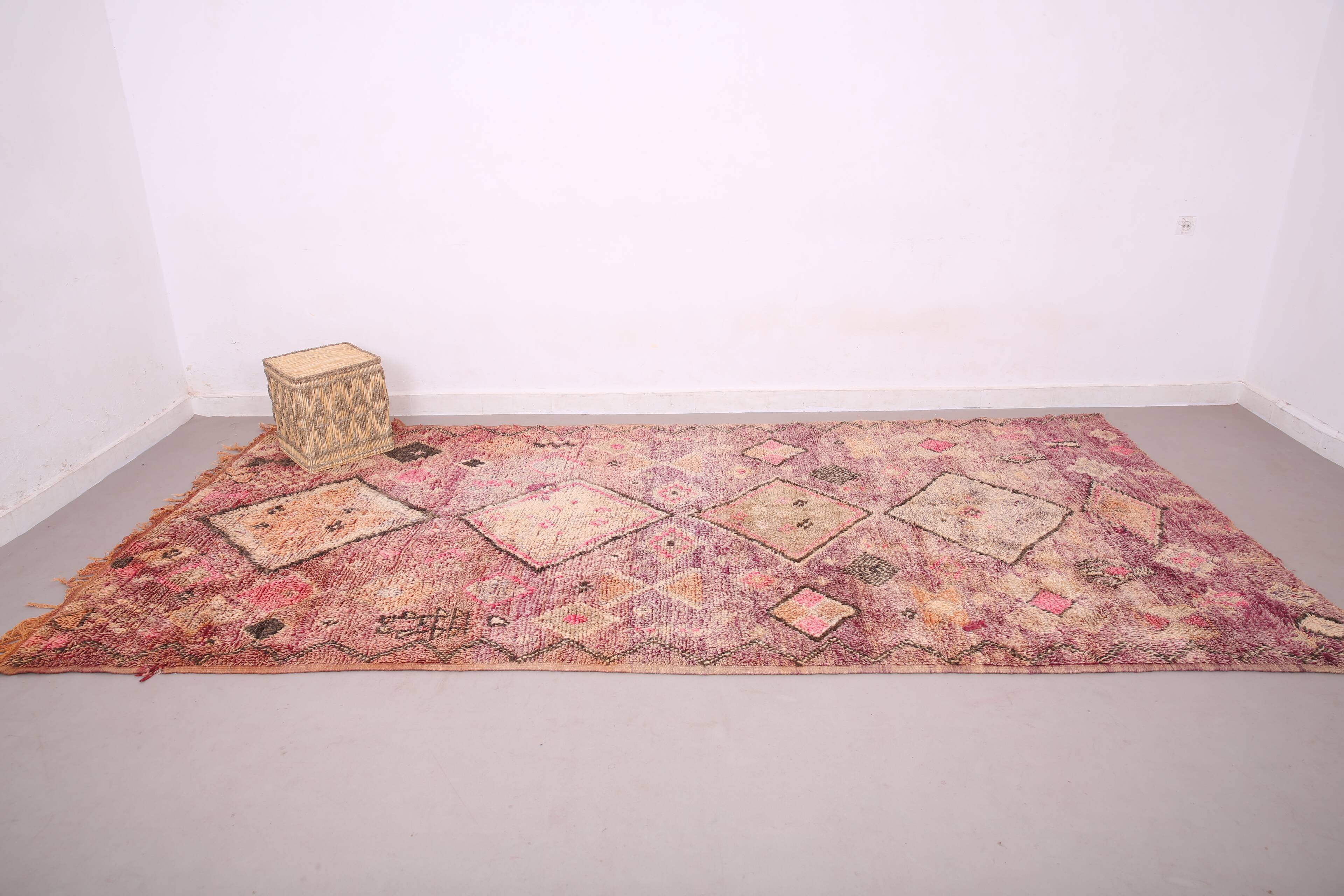 Tapis marocain vintage fait main 183 x 375 cm - Tapis en laine Boujaad - Tapis berbère