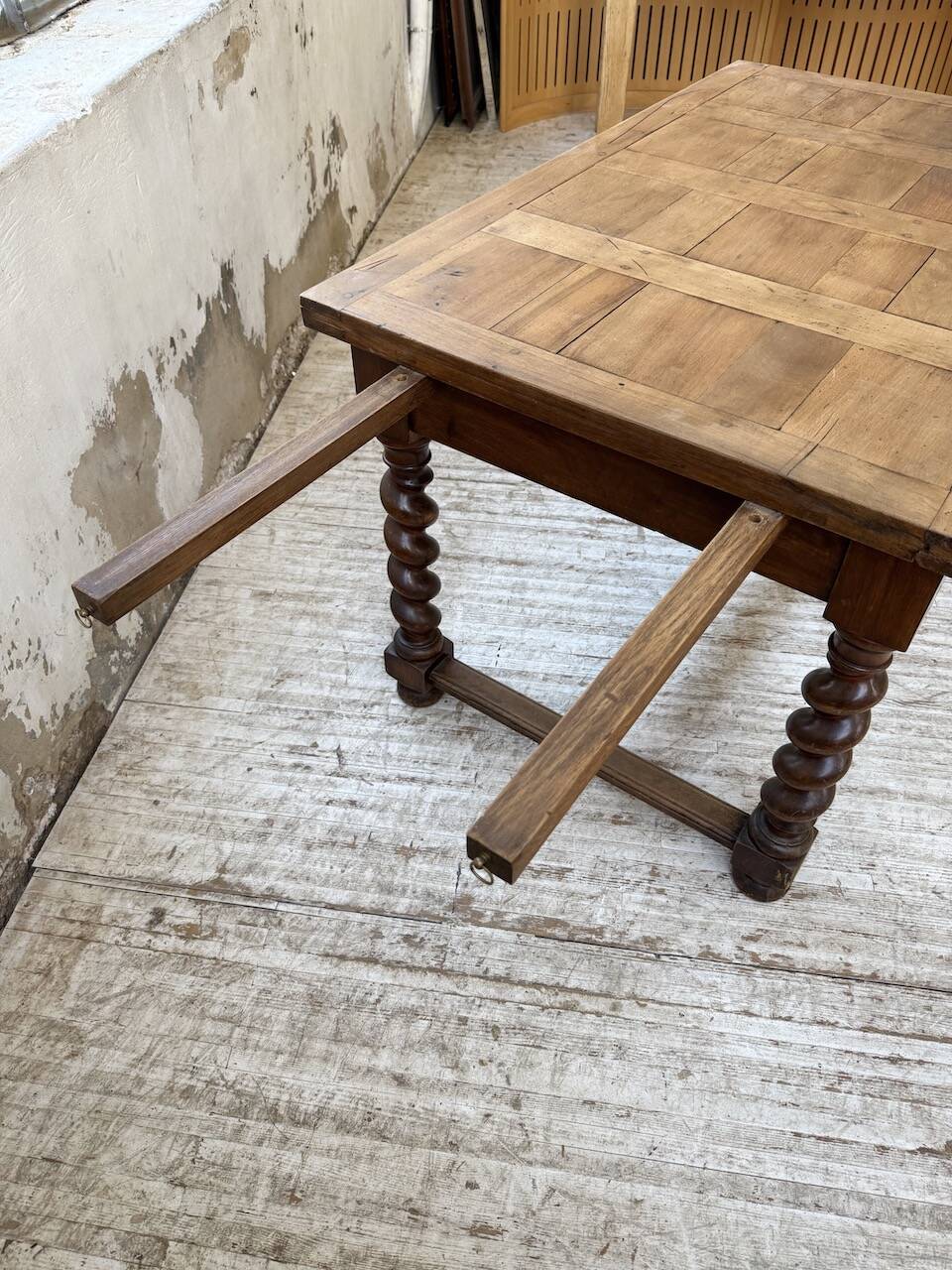 Paneled walnut desk with turned legs, 1900