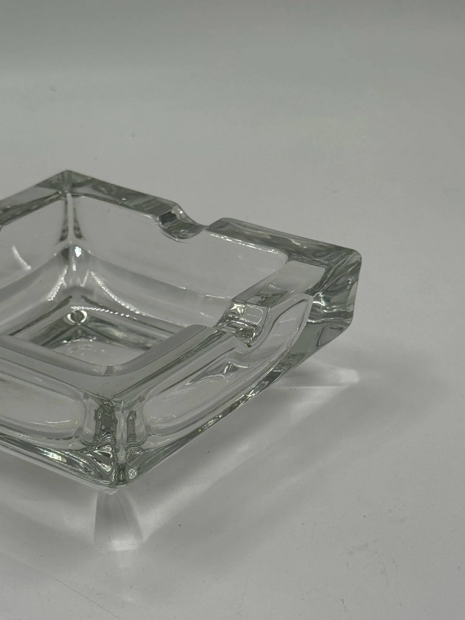 Vintage square ashtray in transparent glass