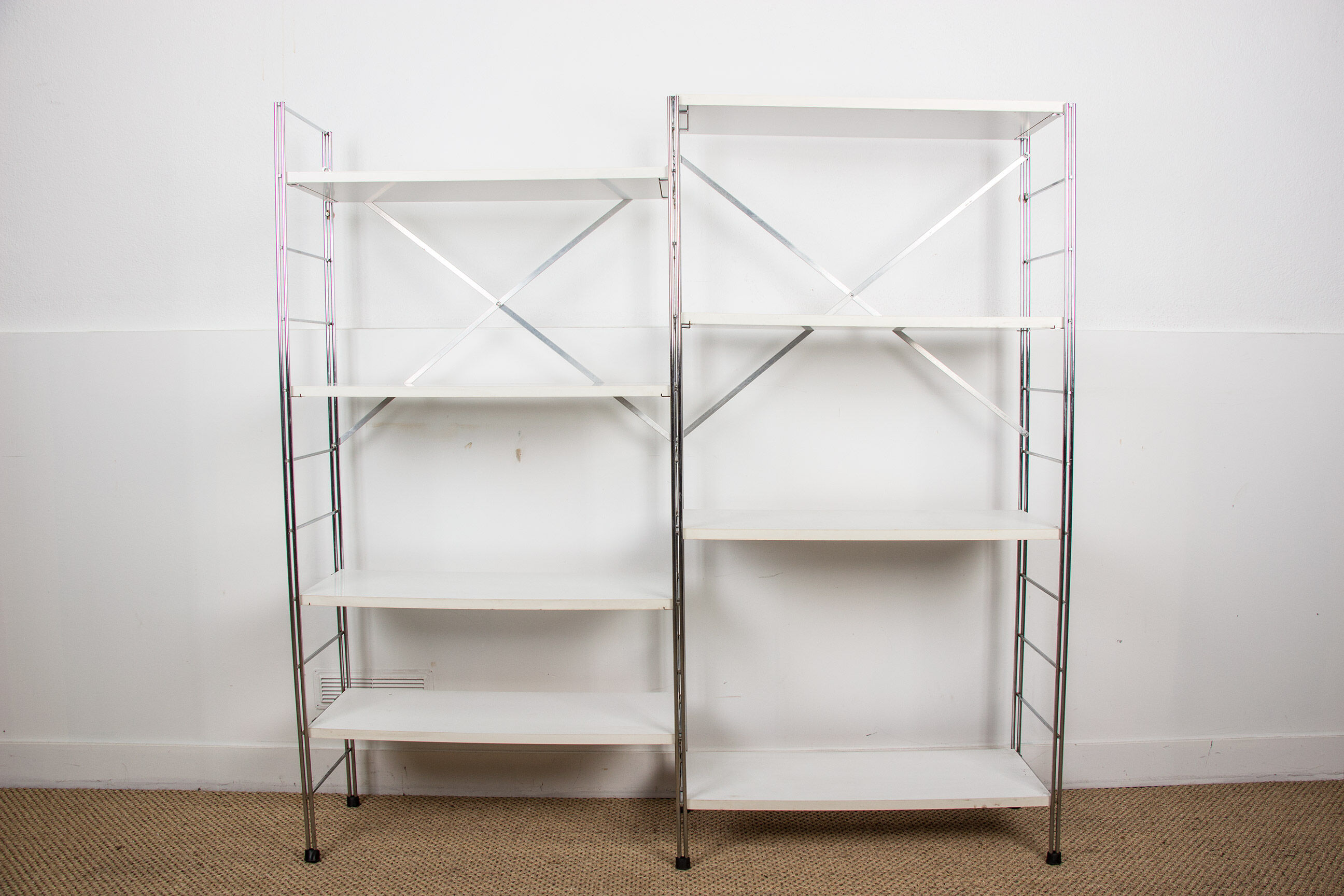 Vintage modular shelving unit in wood and aluminum, 1970s