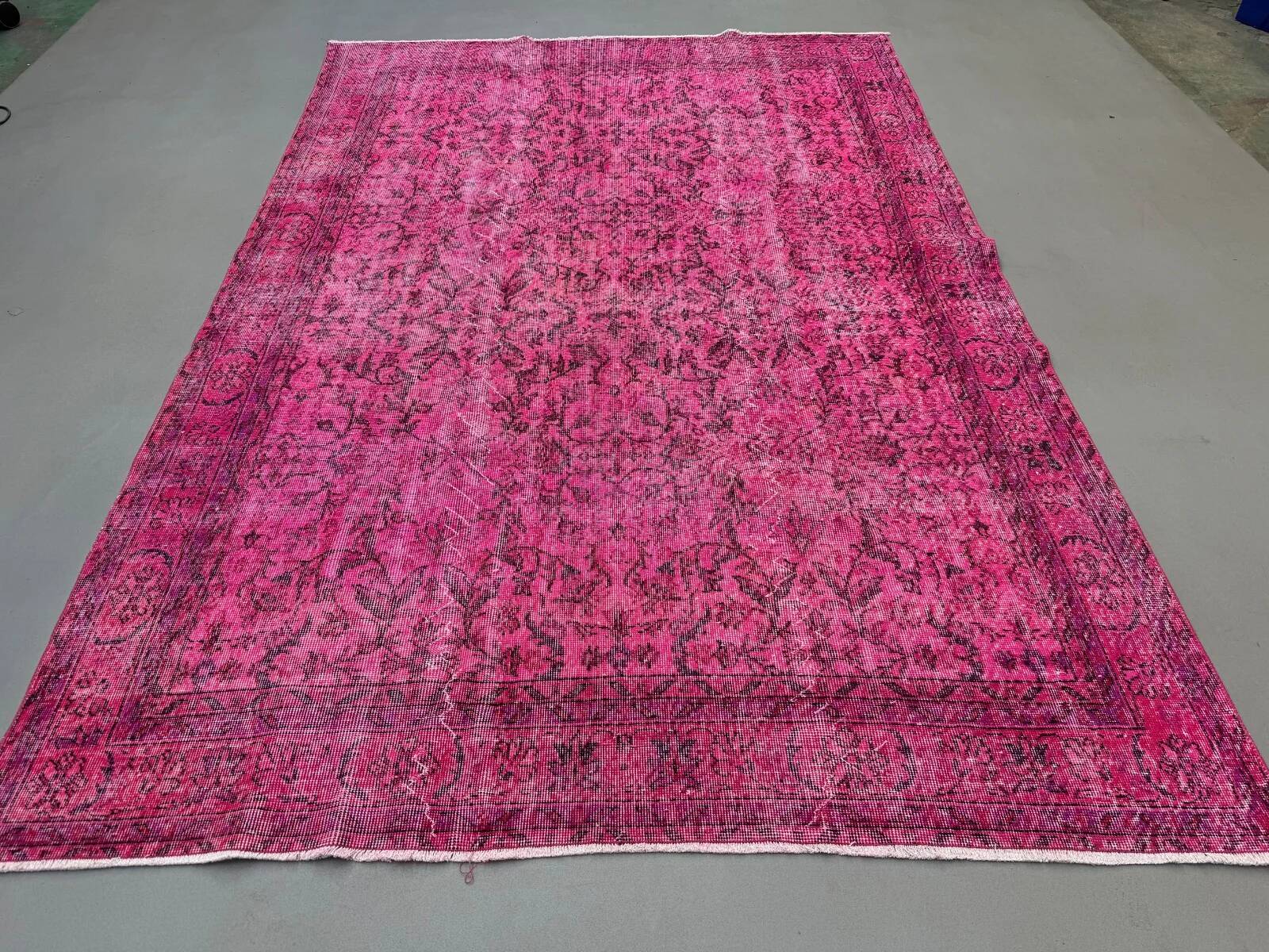 Turkish rug pink 300x200 cm, vintage overdyed tribal wool carpet large 2511