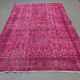 Turkish rug pink 300x200 cm, vintage overdyed tribal wool carpet large 2511