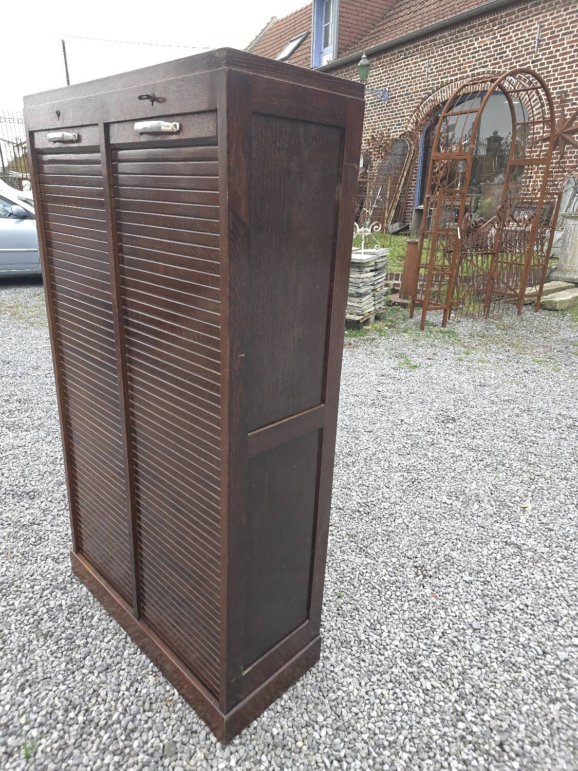 Oak roll-top filing cabinet