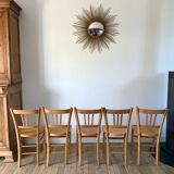 Set of 5 Luterma light blond wood bistro chairs from the 50s