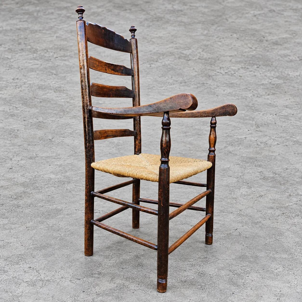 Early 20th century handcrafted and carved highback / ladder back chairs /
