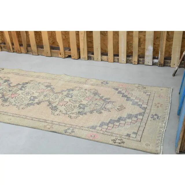 1970s vintage Turkish hand-knotted wool cotton pink runner rug 85x273