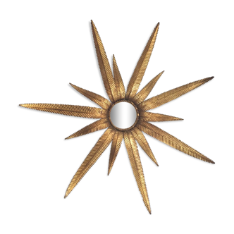 Miroir soleil feuilles métal doré 58cm