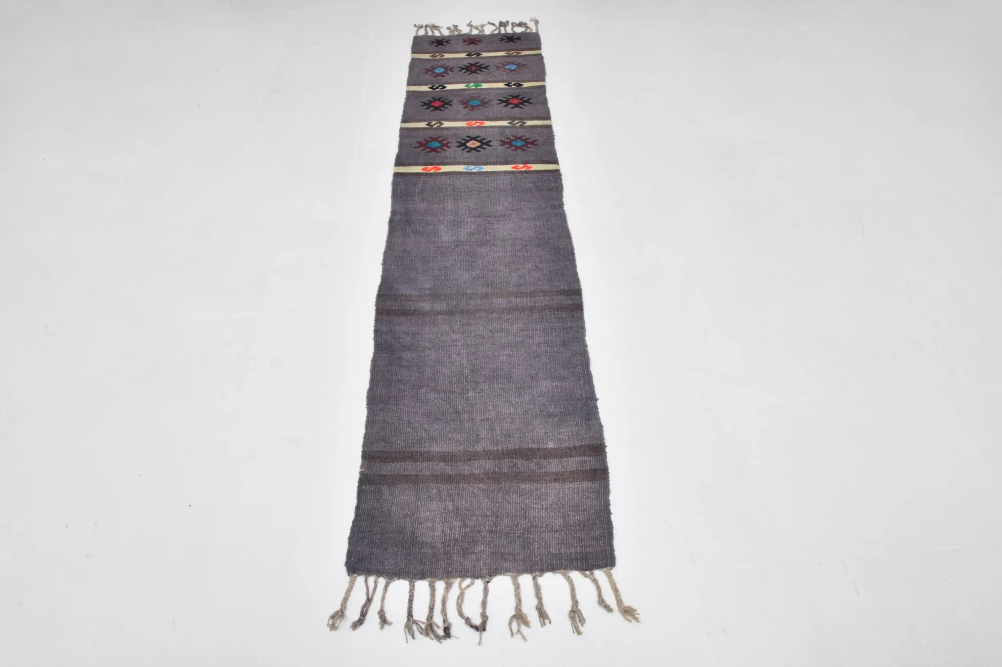Mid Century Modern Kilim Runner Rug, Handmade Boho Hallway Carpet,56x244Cm