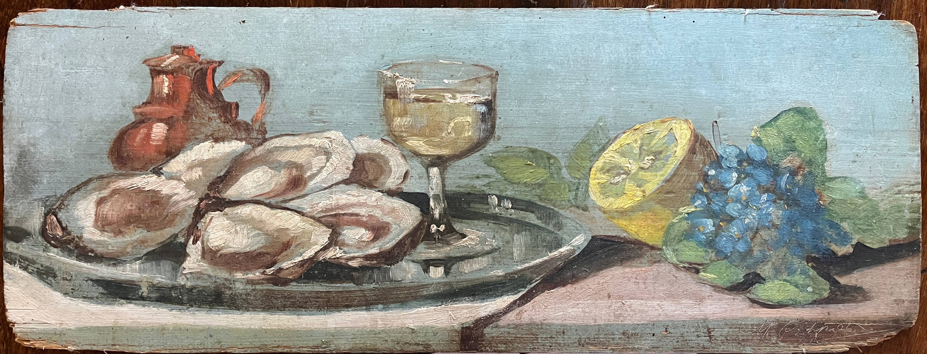 HSP painting Still life with oysters and lemon signed (to be deciphered) early X