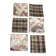 6 brown checkered table napkins with vintage flowers