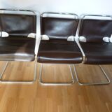 3 chaises en cuir Pascal Mourgue 1960