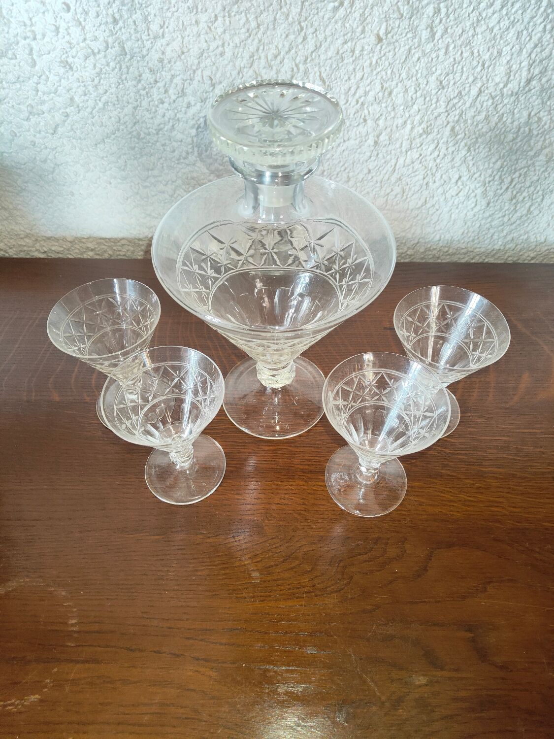 Port carafe in bohemian cut crystal and its 4 Glasses