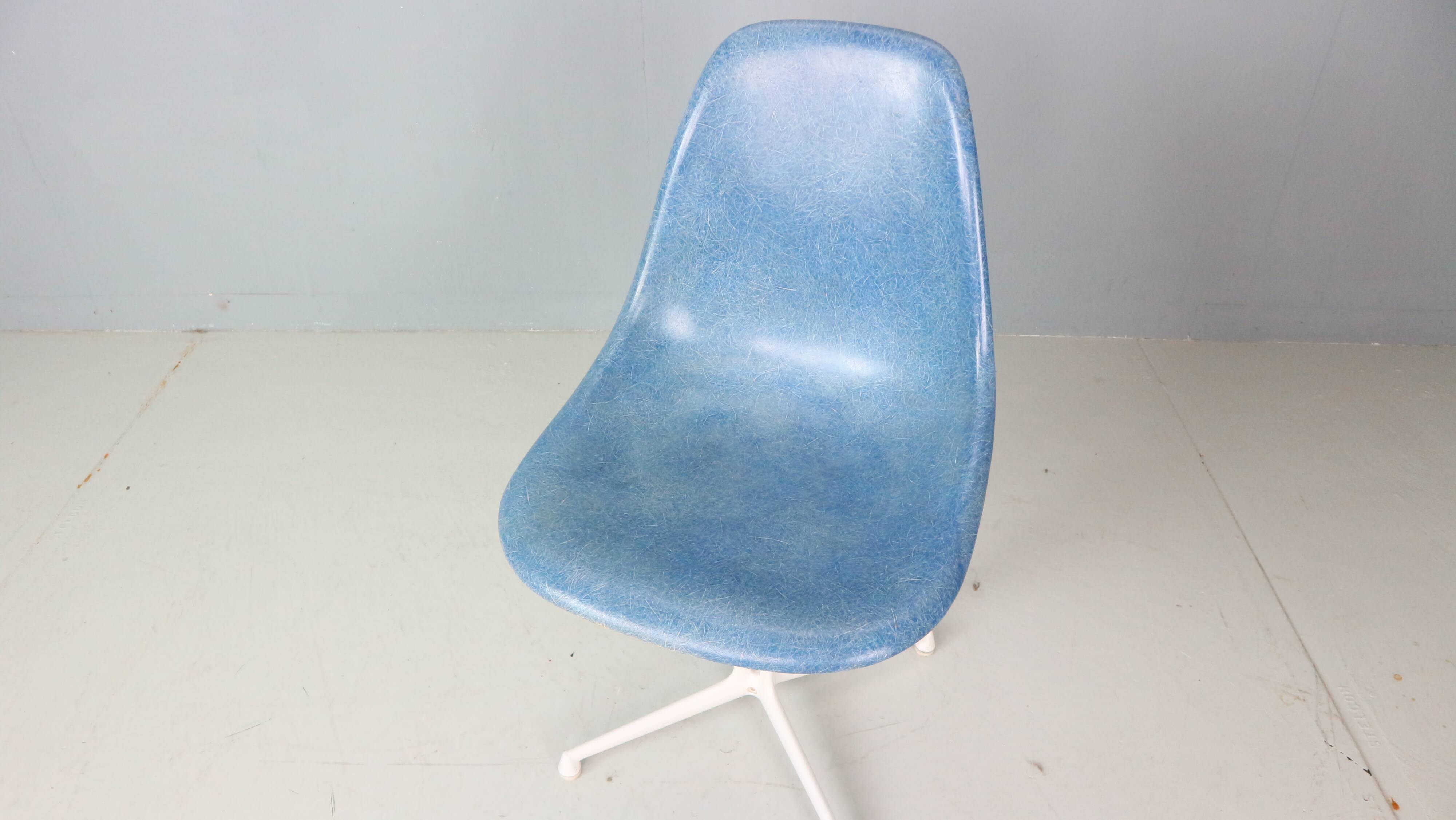 Charles & Ray Eames "La Fonda" Blue Fiberglass Chairs Herman Miller