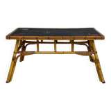 50s/60s coffee table in rattan and ceramic