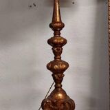 Antique 18th century candlestick lamp, gilded wood, electrified