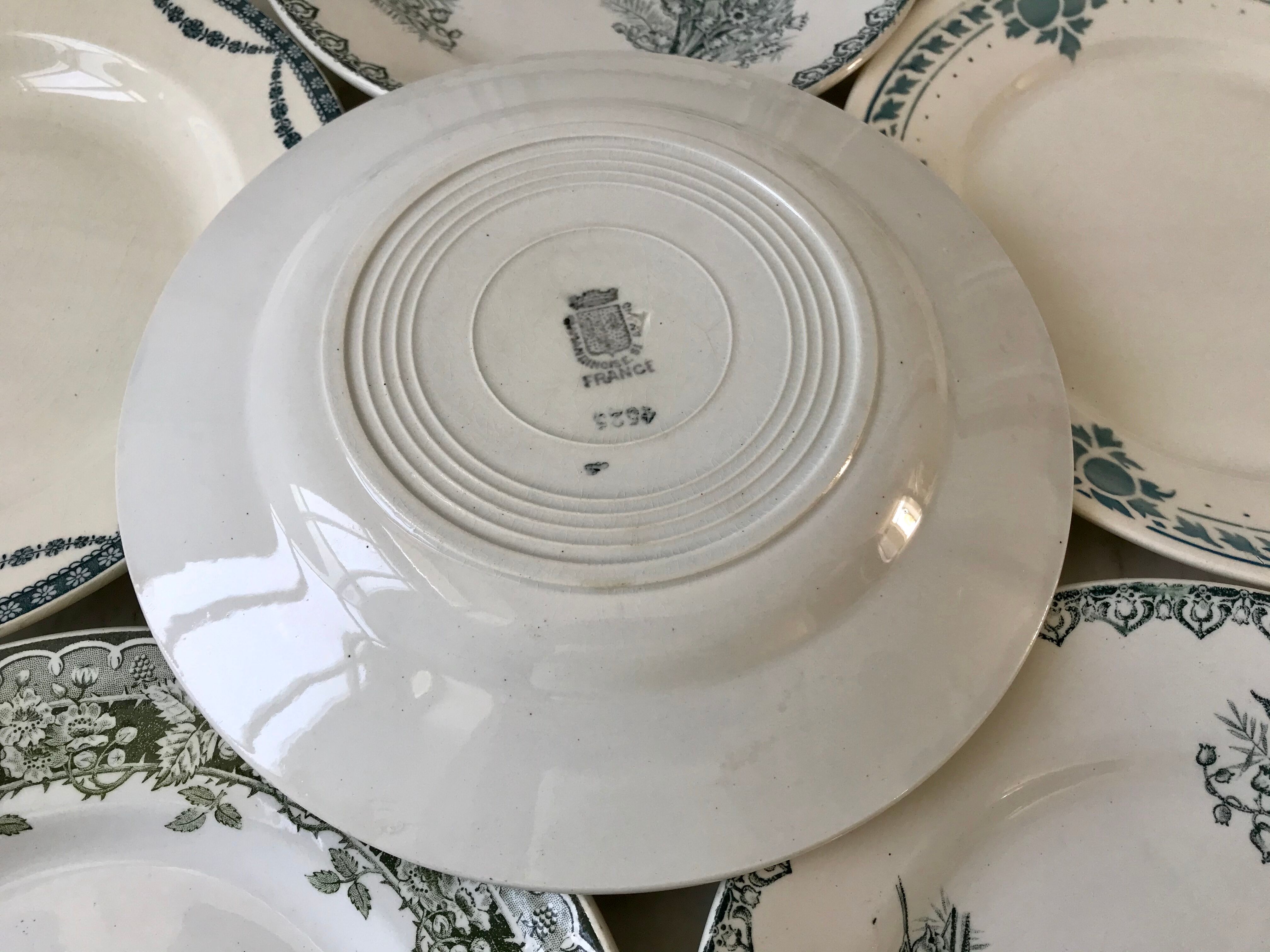 Set of 6 flat plates Terre de Fer late nineteenth