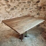 Antique solid oak table on cast iron base – France, 18th century