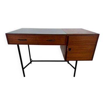 Bureau moderniste français des années 1950  2 tiroirs  1 caisson 1 pot