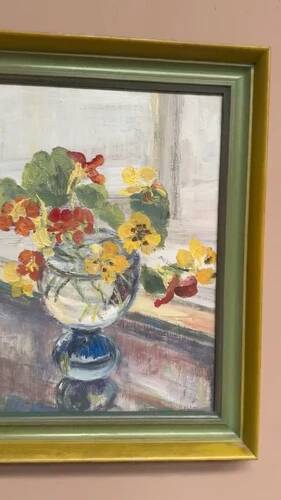 Swedish Oil on Panel "Flower Vase" by Sven Oswaldsson 47, Signed, Framed 44×49cm