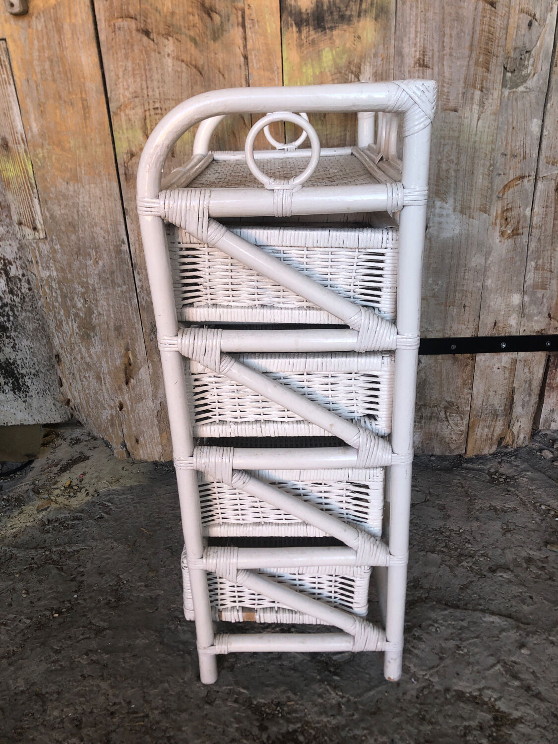 Lot 3 meubles commodes rotin blanc vintage