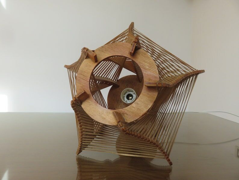 Scandinavian lamp, wire and wood, 60s 70s