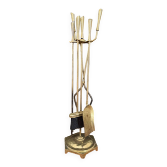 Golden metal fireplace tool set, 1970
