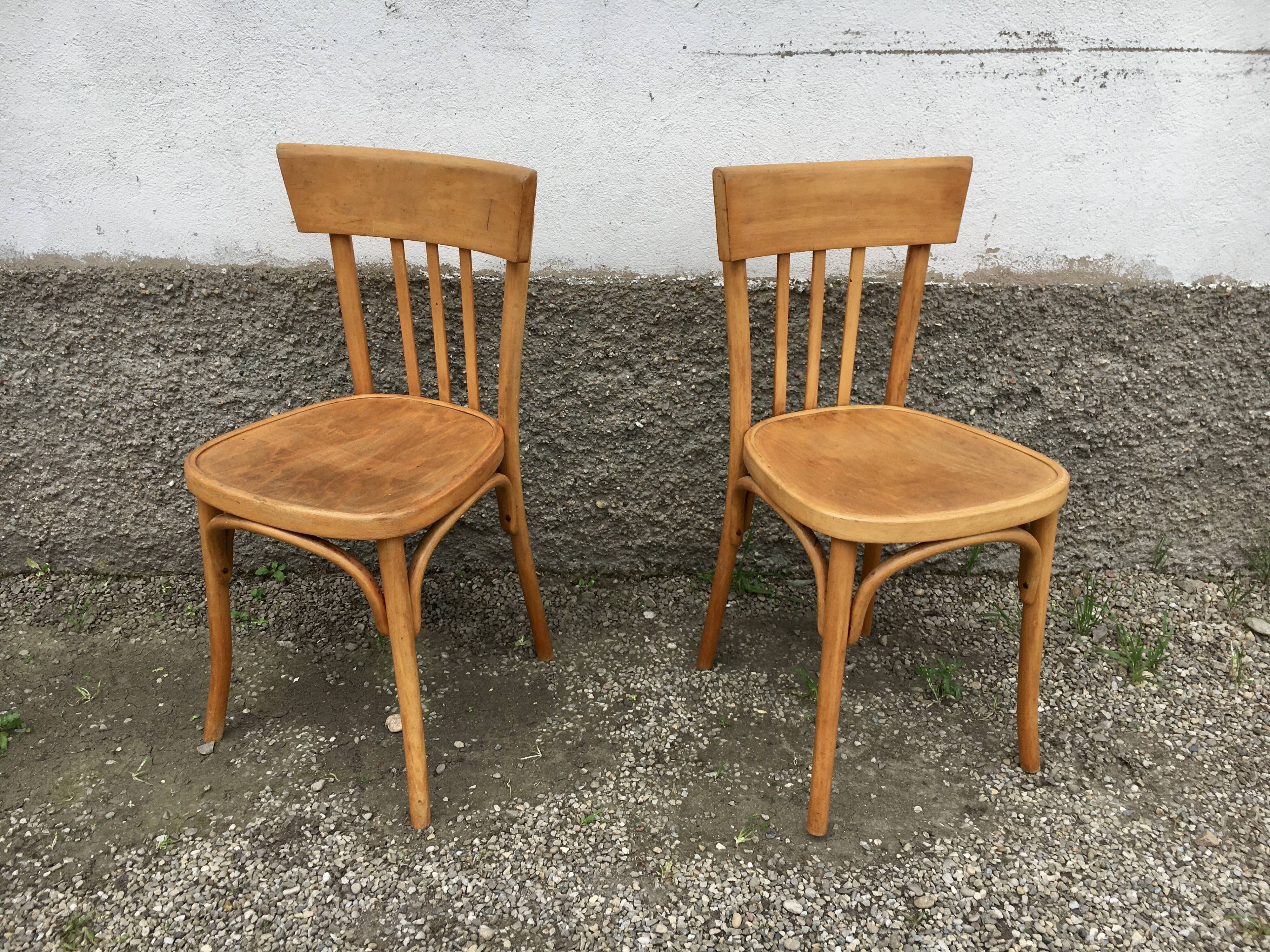 Pair of bentwood curved wooden bistro chairs