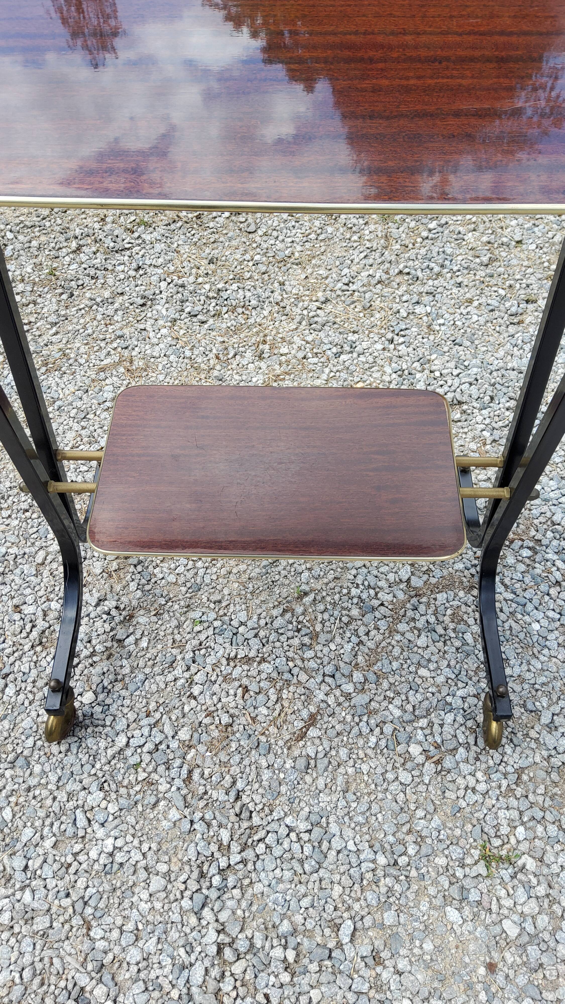 Rolling service of the 60s mahogany varnished and metal