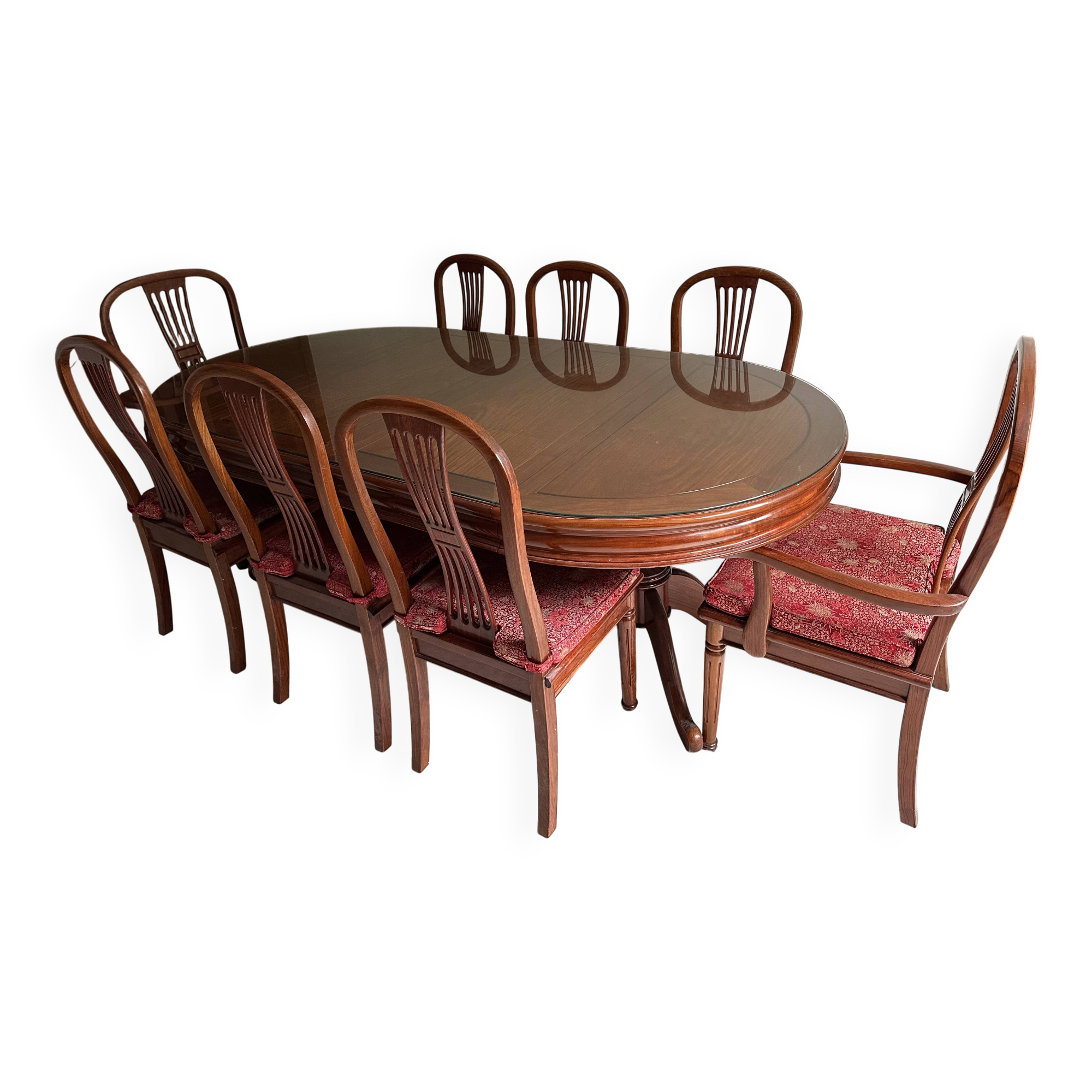 Extendable oval rosewood table + 8 chairs – Hong Chinese Furniture