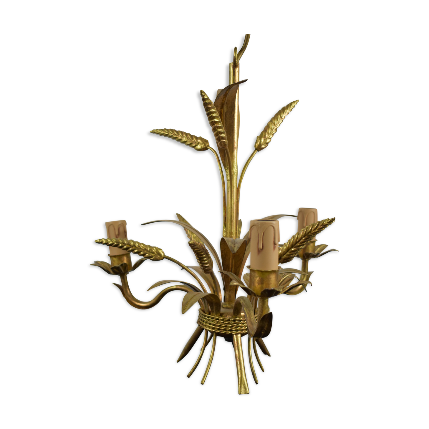3-branched vintage golden wheat chandelier