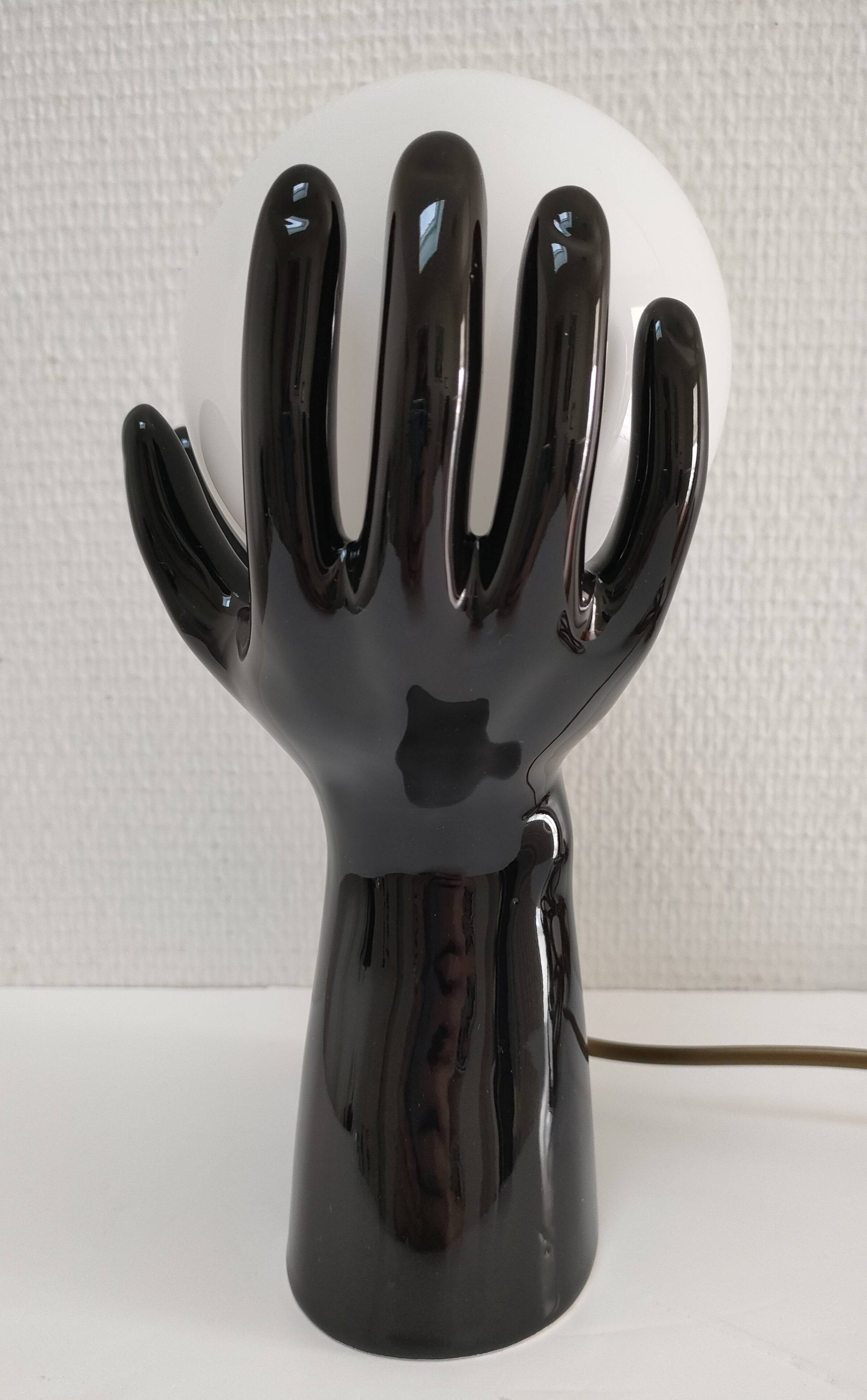 Black ceramic and opaline design hand lamp 90s