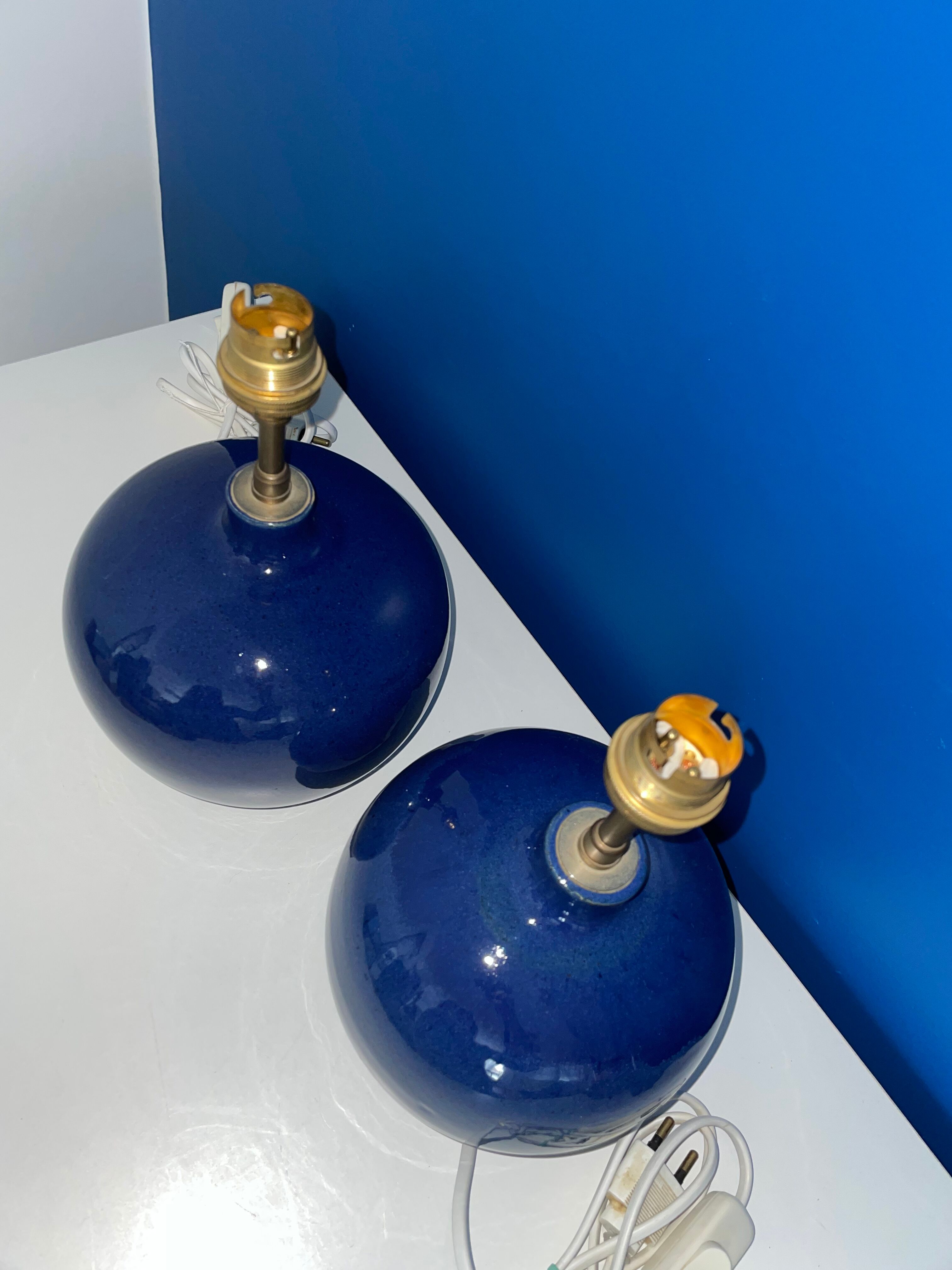 Set of 2 feet of midnight blue ceramic lamp