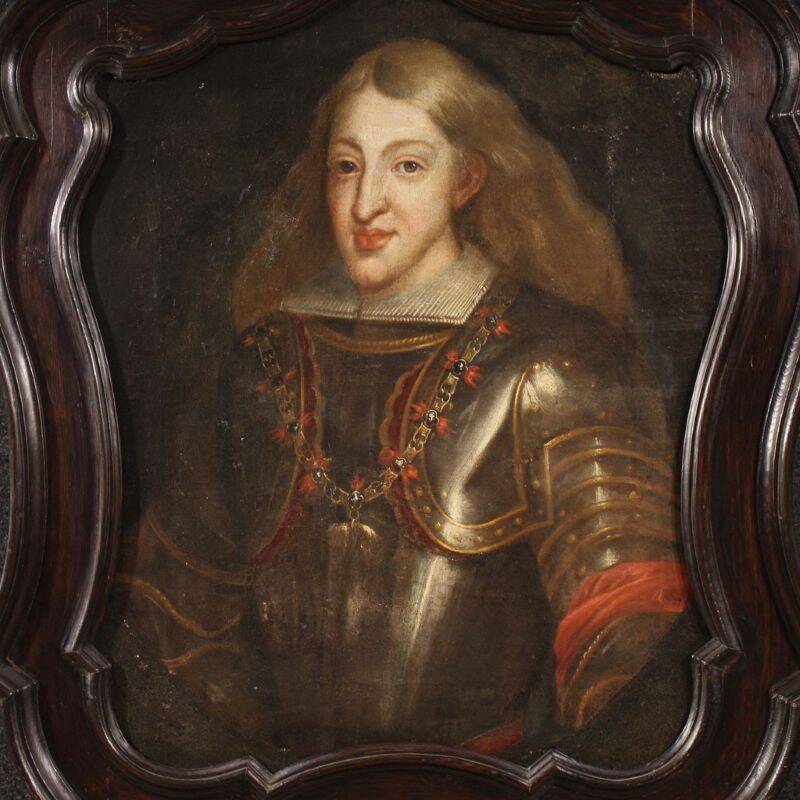 Antique Spanish portrait from the 17th century, Charles II of Spain