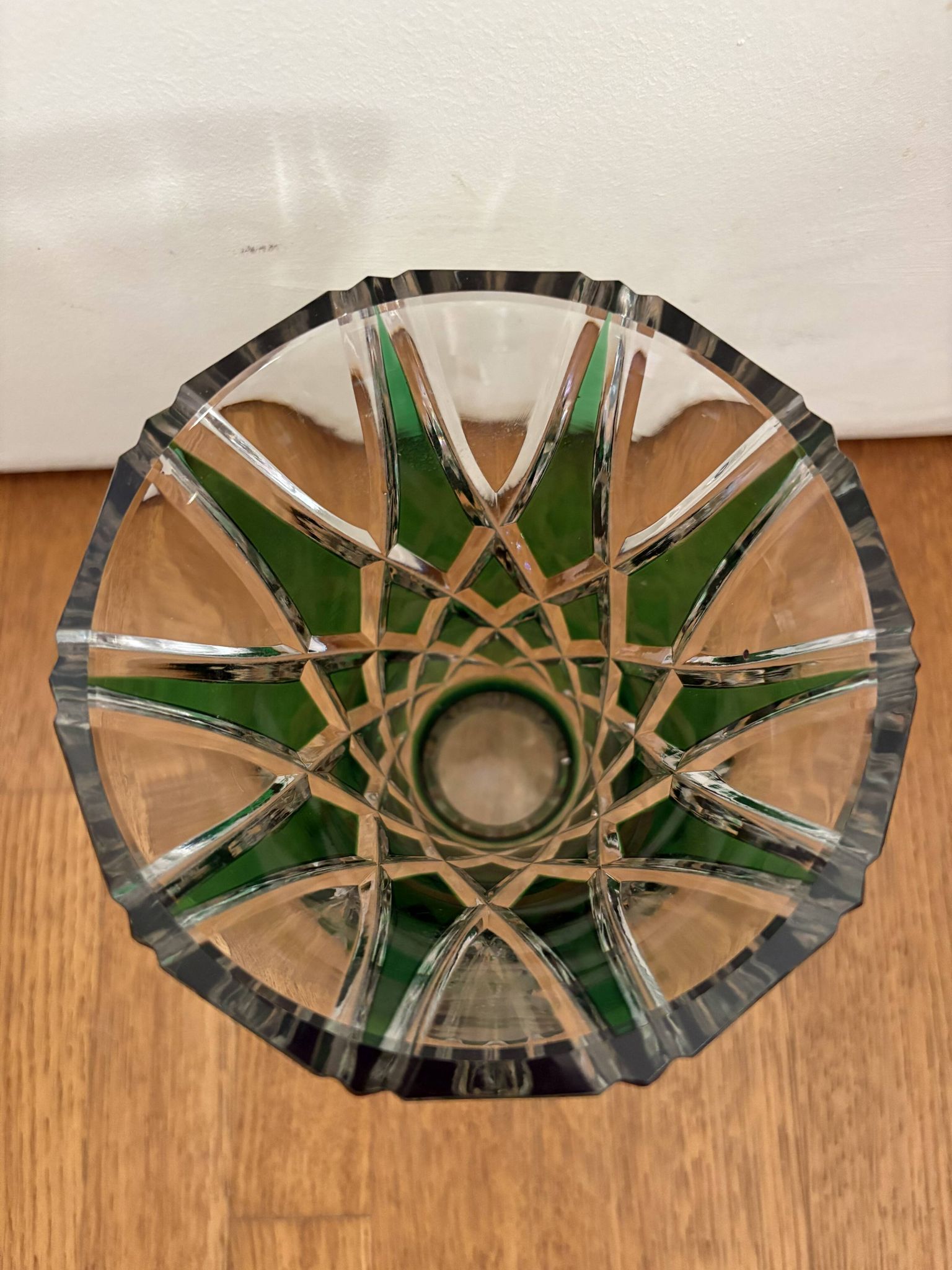 Flared crystal vase in green Saint-Louis France