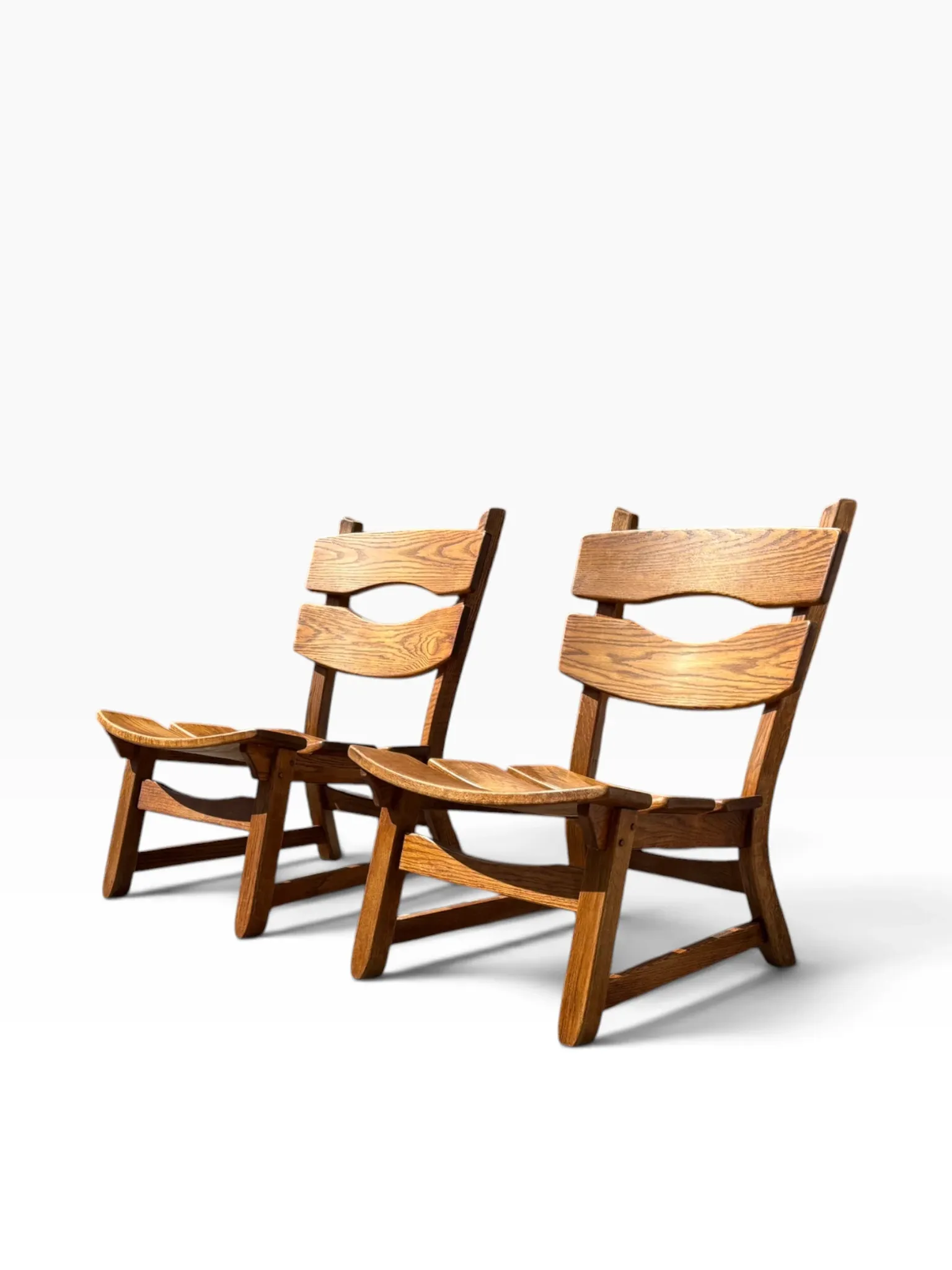 Set of 2 brutalist lounge chairs in oak by Dittmann & Co for Awa.