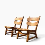 Set of 2 brutalist lounge chairs in oak by Dittmann & Co for Awa.