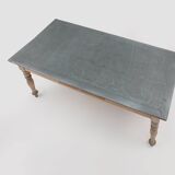 Table à manger rustique en pin français avec plateau en zinc, vers 1850