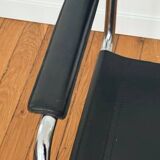 Vintage MG5 armchair in black leather and chrome metal by Matteo Grassi